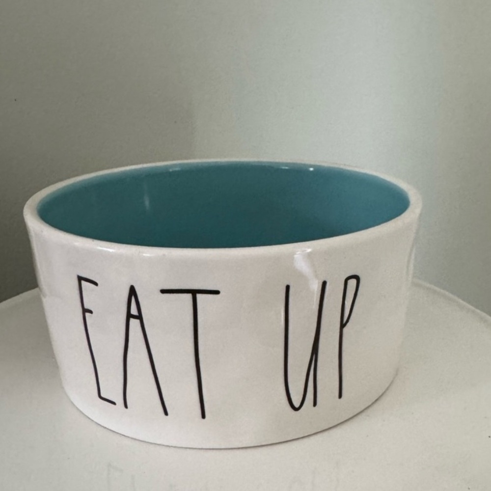 Rae Dunn White and Blue “Eat Up”Dog Bowl